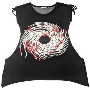 PATRIZIA LUCA MILANO‎ Black Abstract Artsy Tunic Blouse -Women Small